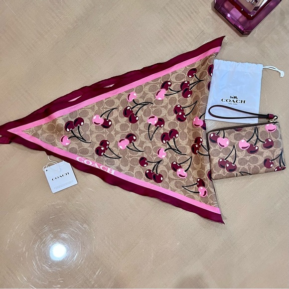 Coach Cherry 🍒 Pouch And Scarf - Picture 1 of 5